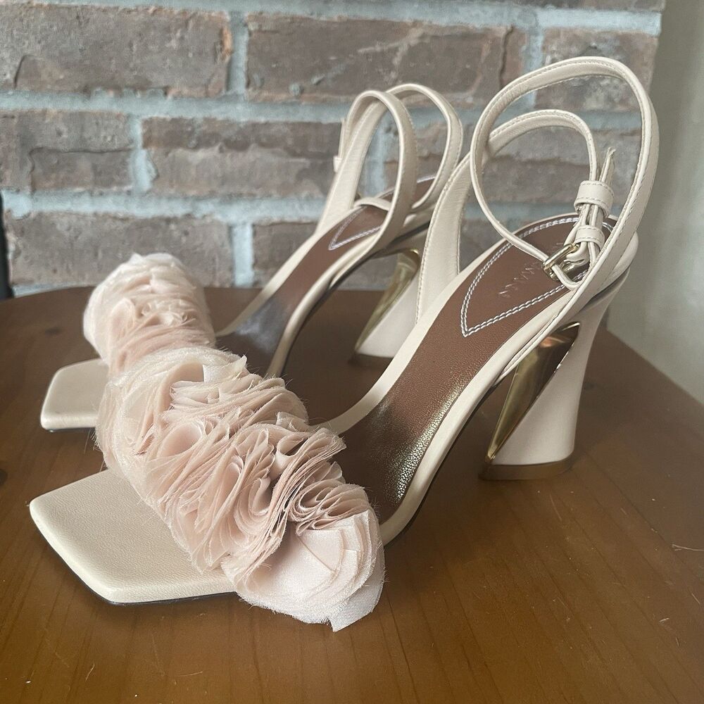 Zimmermann Embellished Heel Sandals EU Size 38 Beige Ankle Leather Italy Floral